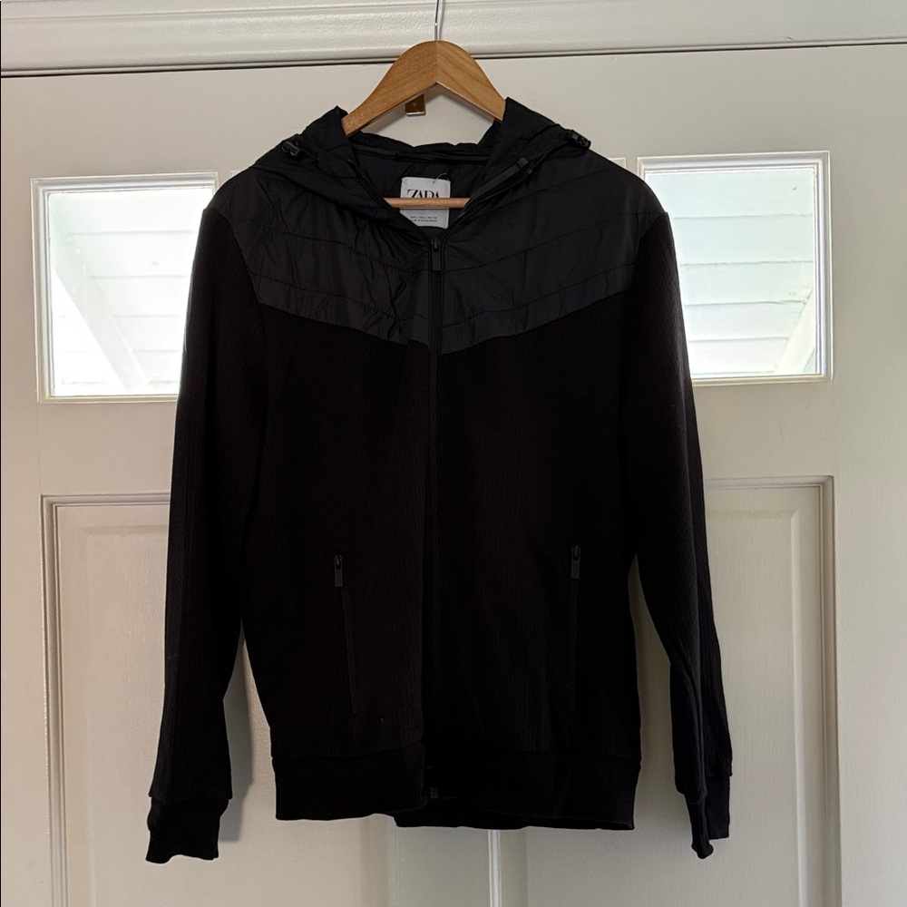 Zara Black Hooded Jacket with Quilted Detail